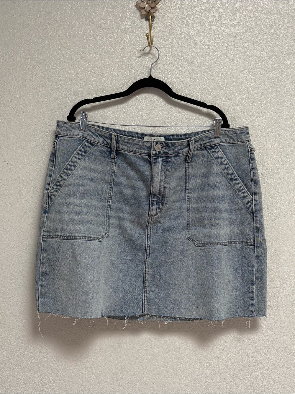 Light Blue Denim Mini Skirt with Patch Pockets